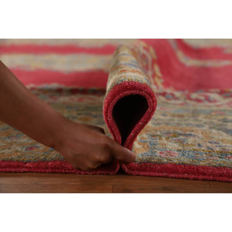Hand Knotted Oriental 100% Wool Carpet Traditional Floral Pink Kerman Area Rug - 11' 11'' X 8' 6''