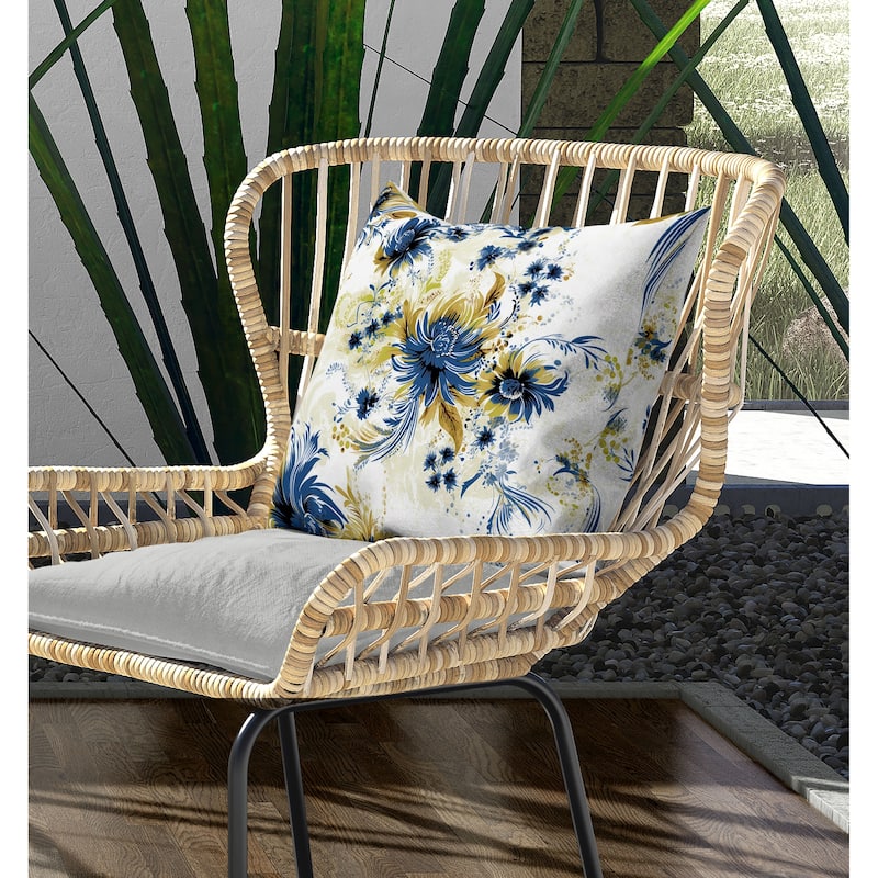 Delightful Wildflowers Indoor/Outdoor Reversible Throw Pillow White and Blue