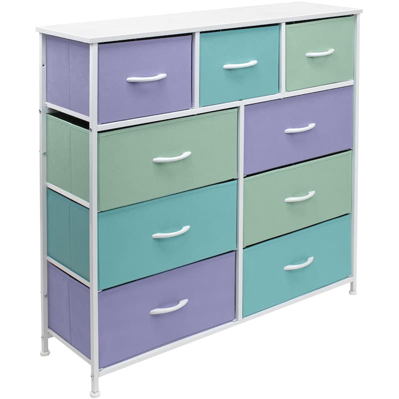 Dresser with 9 Drawers - Furniture Chest For Kids Bedroom - (purple, aqua, teal) - 9-drawer