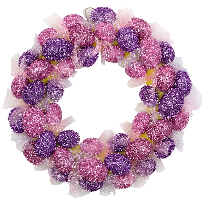 Glittered Easter Egg Wreath with Mesh Ribbons - 20"