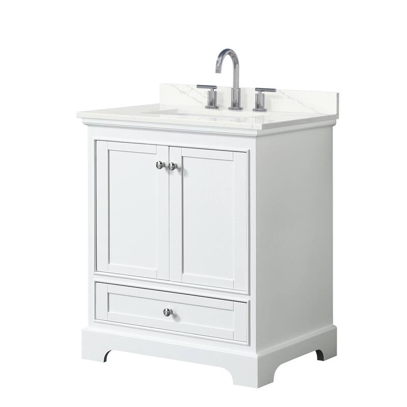 Wyndham Collection WCS202030S-QTZ-US3MXX Deborah 30" Free Standing - White / Giotto Quartz Top / Polished Chrome