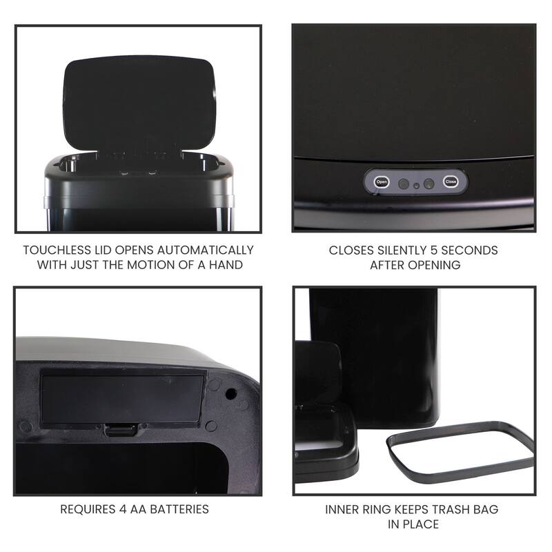 Hanover 50-Liter / 13.2-Gallon Trash Can with Sensor Lid in Black