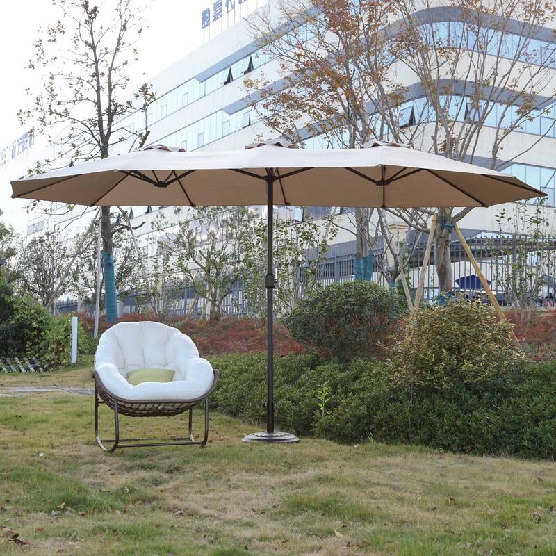 14.86 ft. Steel Market Outdoor Patio Umbrella with 12 Ribs, Crank Open/Close System, Double Sided Umbrella