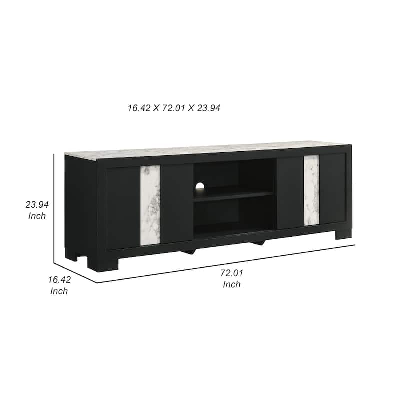 Amey TV Stand Media Cabinet, 2 Sliding Doors and 2 Shelves, Black Wood