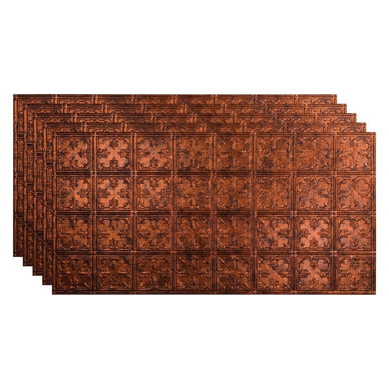FASÄDE Traditional Style 10 Decorative Vinyl 2ft x 4ft Glue Up Ceiling Panel in Moonstone Copper (5 Pack) - 5 Pack - Moonstone Copper
