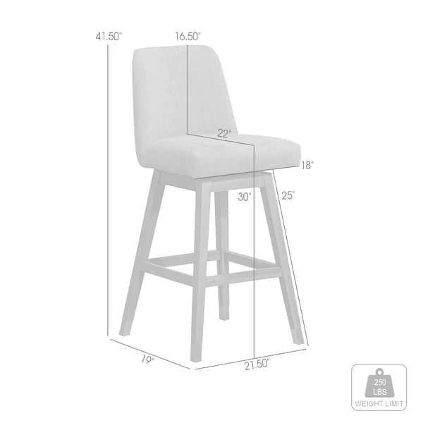 dimension image slide 2 of 3, Amalie Upholstered Bar Stool, Swivel Counter Height Stool with Solid Wood Frame