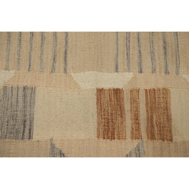 Hand Woven Oriental 100% Wool Carpet Southwestern Tribal Beige & Ivories Kilim Runner Rug - 9' 6'' X 2' 10''