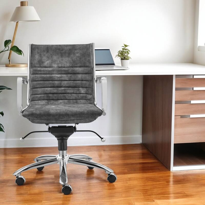 Gray and Silver Steel and Velvet Adjustable Swivel Rolling Conference Office Chair - 23.23' X '37.8' X '23.04 - Grey