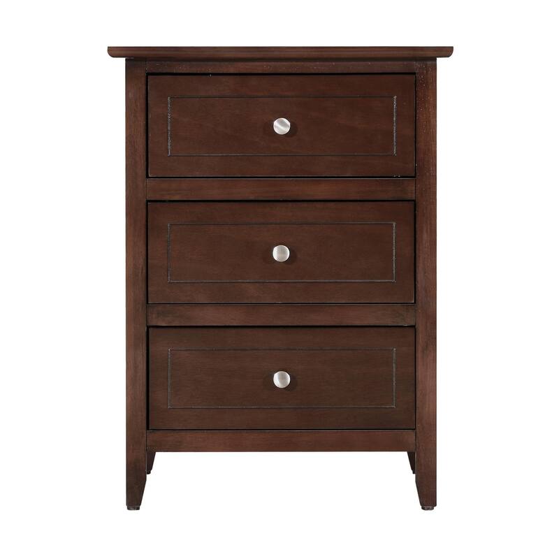 Modern classic solid wood nightstand, living room side table with three storage drawers and metal handles
