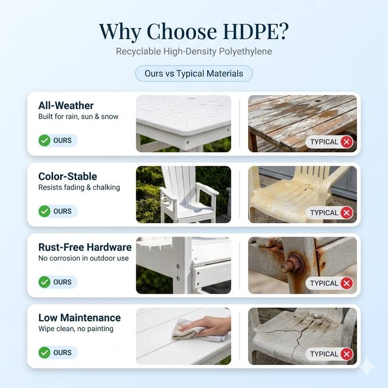 3-Piece HDPE Bar-Height Patio Set, 42.1" Square High Top Pub Table with Umbrella Hole + 2 Bar Stools with Cup Holders