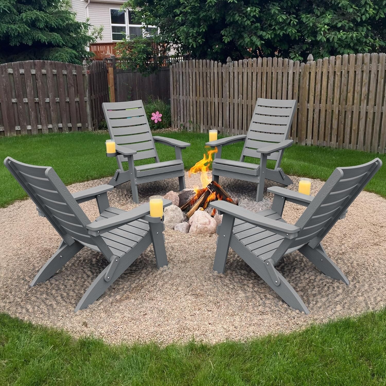 WINSOON HIPS Folding Adirondack Chairs with Arc Back & Cup Holder