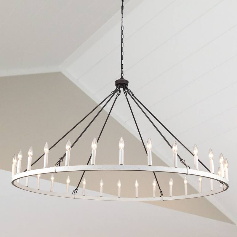 Vyolette 60 in. 30-Light Extra Large Farmhouse Round Wagon Wheel Chandelier, Classic Dining Room Living Room Chandelier