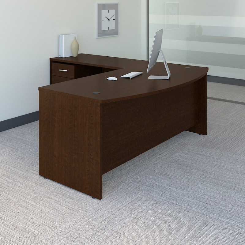Series C 72W Bow Front L Desk with Drawers by Bush Business Furniture - Mocha Cherry