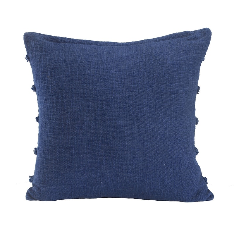 Set of Two Navy Blue Ribbed Cotton Throw Pillow With Fringe
