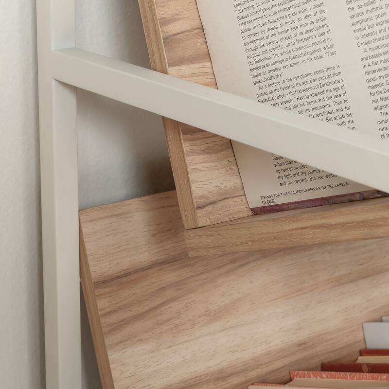Brown Woodgrain Storage Shelf Bookcase with Adjustable Tilted Shelves Multi-Purpose Organizer