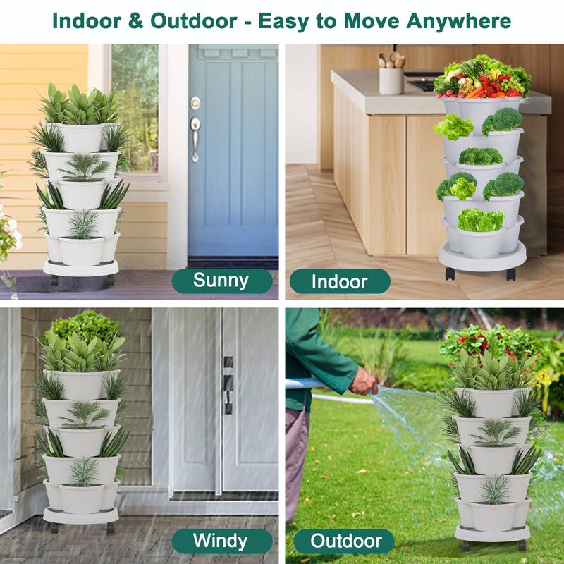 Vertical Strawberry Planter 5 Tier Hanging Vertical Gardening Planter Stackable Garden Tower Pot for Strawberries Flowers