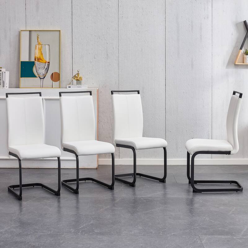 Modern PU Faux Leather High Back Dining Chairs with C-shaped Tube Chrome Metal Legs