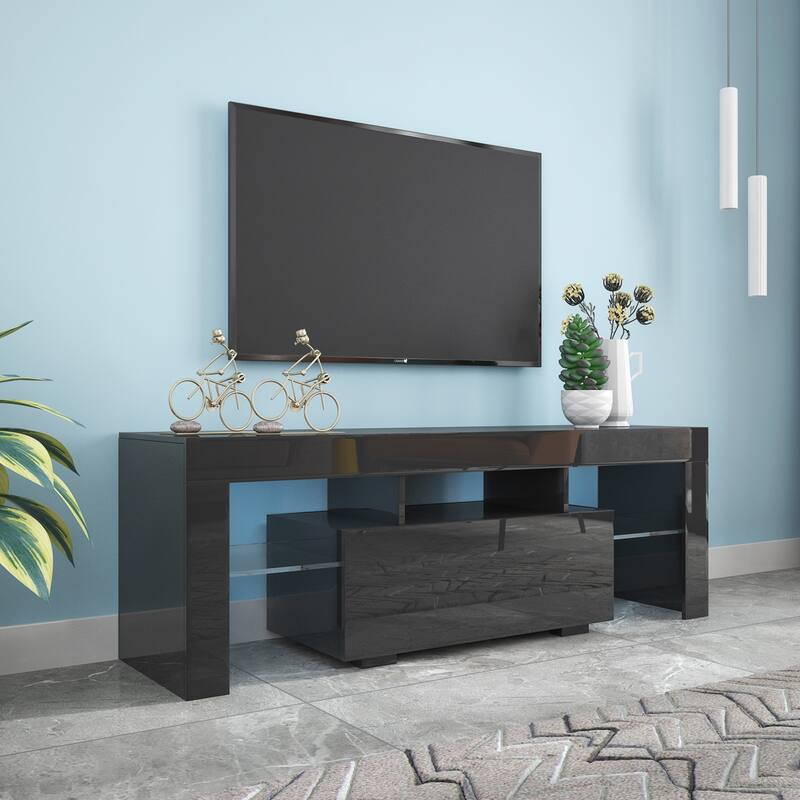 Black 51" Modern TV Stand with RGB LED & Large Drawer for TVs Up to 50"