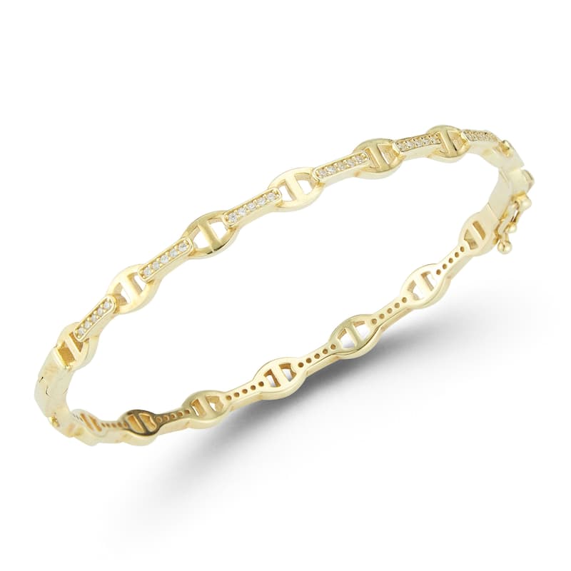 Soleil Sterling Silver Cubic Zirconia Mariner Link Bangle - Yellow