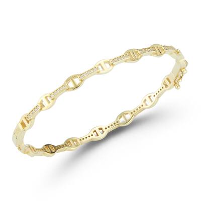 Soleil Sterling Silver Cubic Zirconia Mariner Link Bangle