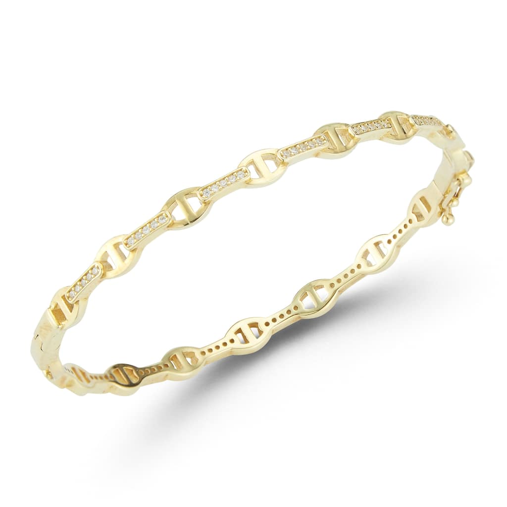 Soleil Sterling Silver Cubic Zirconia Mariner Link Bangle
