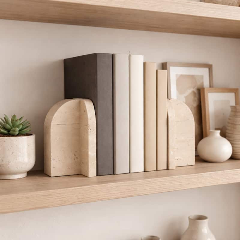 Stone Marble Arched Design Bookends Set - Tan, 6" - 6.0" - 6.0" - Tan