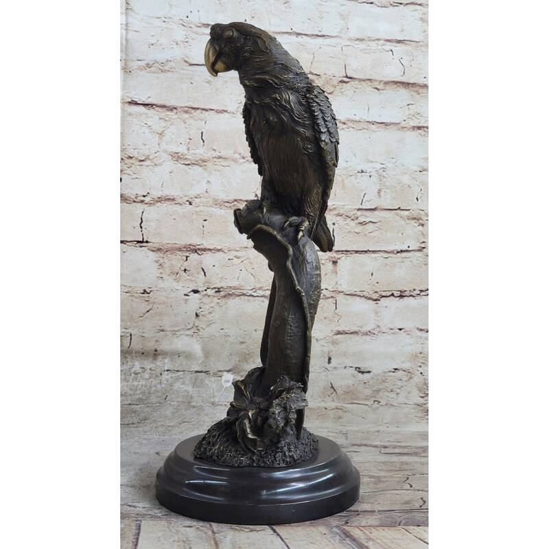 Parrot Bird Bronze Statue Sculpture Figure On Marble Base Signed Original 13 Inches X 7 Inches