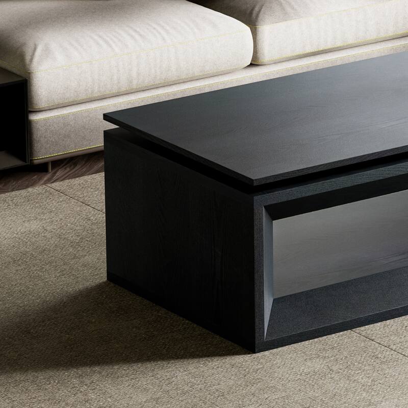 43.3" Lift Top Rectangle Coffee Table with Storage, Coffee Table with Floating Tabletop, Convertible Rising Tabletop