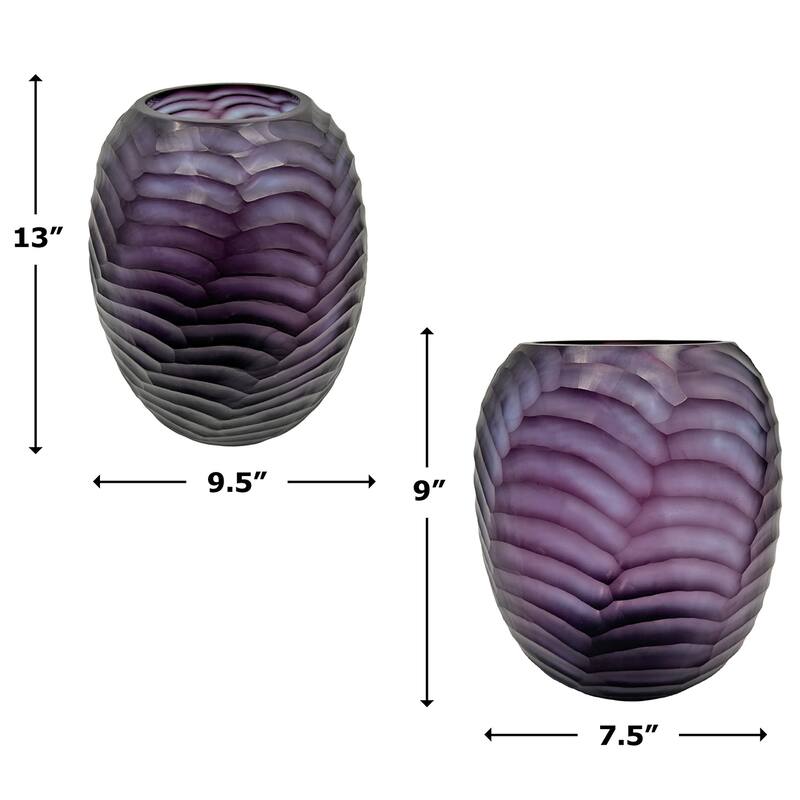 Set of 2 Decorative Handmade Glass Modern Art Vase in Purple