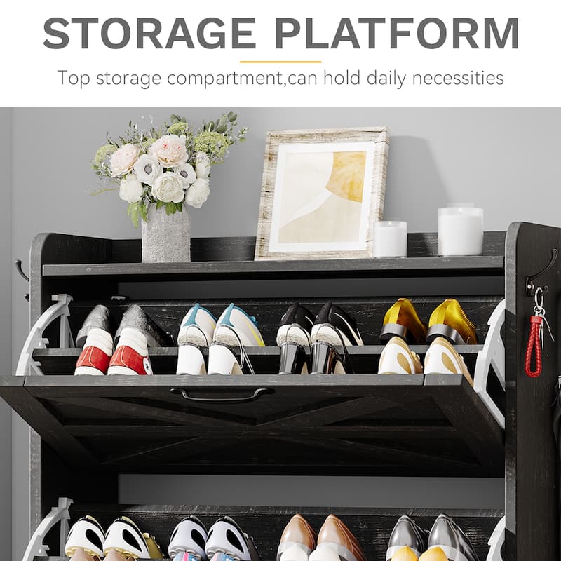 Moasis Farmhouse Flip Shoe Cabinet Shoe Storage Cabinet with 3 Flip Doors Adjustable Shelf - 31.4"L x 8.8"W x 53.1"H
