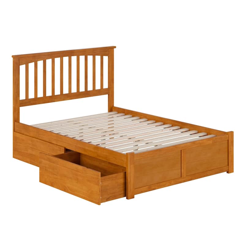 Solid Wood Platform Bed with Footboard & Storage Drawers - Full Size Bed Frame