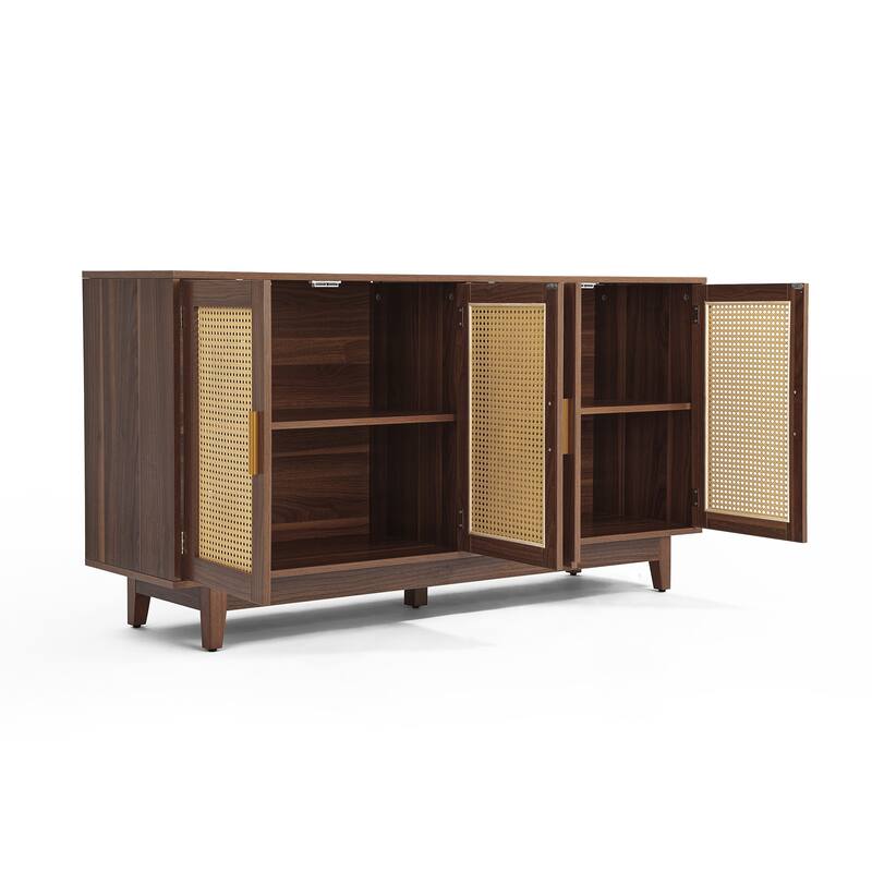 Wood TV Stand for up to 60" TVs with Four Rottan Doors