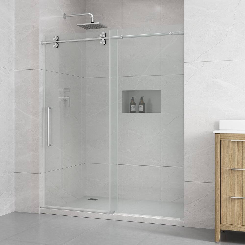 Reva Frameless Sliding Clear Alcove Shower Door Black