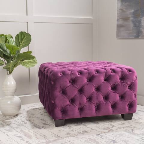 Jaymee Modern Glam Button Tufted Velvet Ottoman by Christopher Knight Home