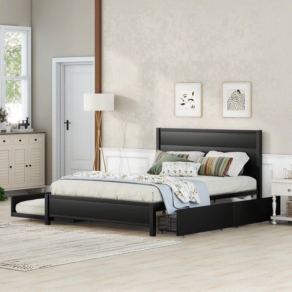 Queen size bed frame sale with twin trundle