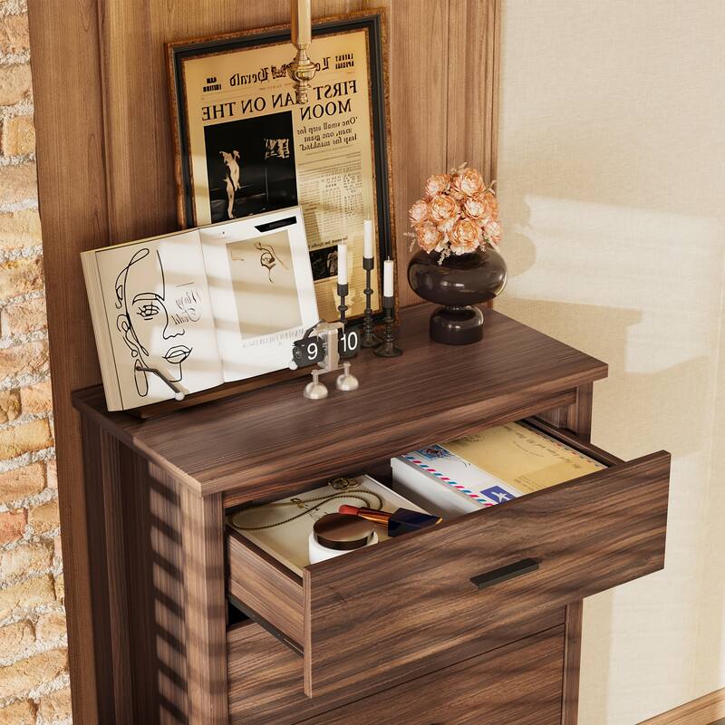 4-Piece Queen Bedroom Set - Storage Headboard with Charging, 2 Nightstands & 5-Drawer Dresser