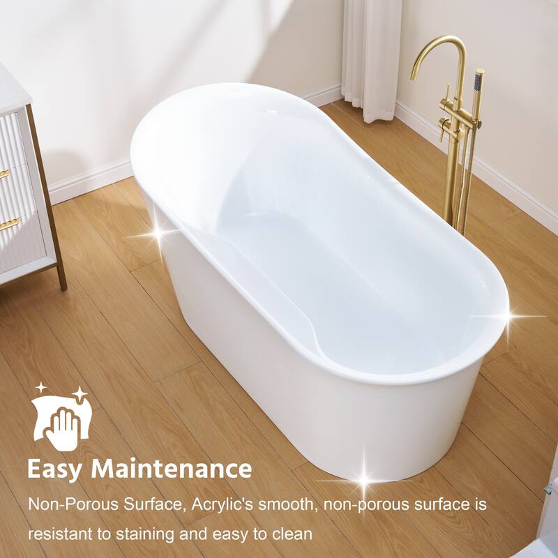66'' W,73 GALLONS Freestanding Acrylic Soaking Bathtub With Drain And Overflow Holes