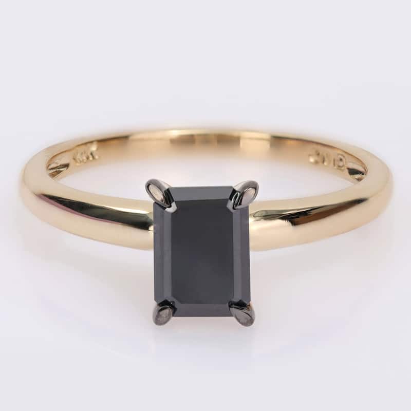 Miadora 1ct TDW Emerald-cut Black Diamond Solitaire Engagement Ring in 14k Yellow Gold