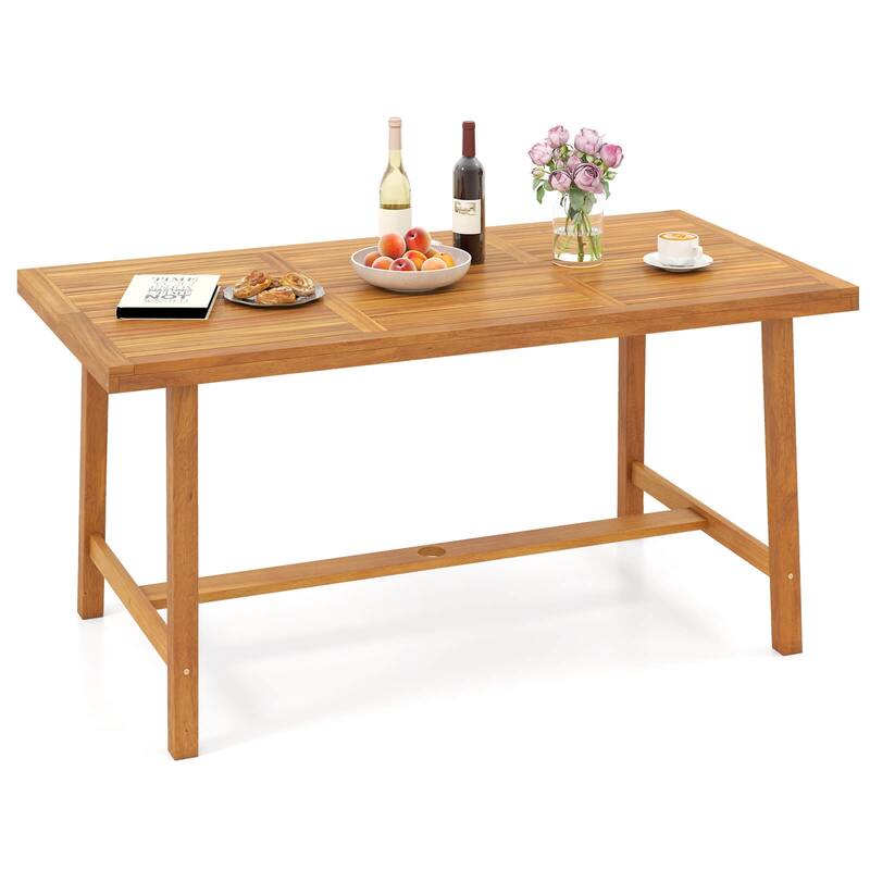 Costway 63" Acacia Wood Dining Table for 6 People with 1.97" Umbrella - See Details
