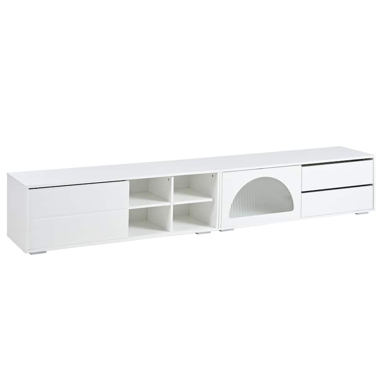 Wood Storage TV Stand with Open Shelves, Sliding Door TV Console w/ 2 Drawers, LED Entertainment Center for TVs Up to 100"