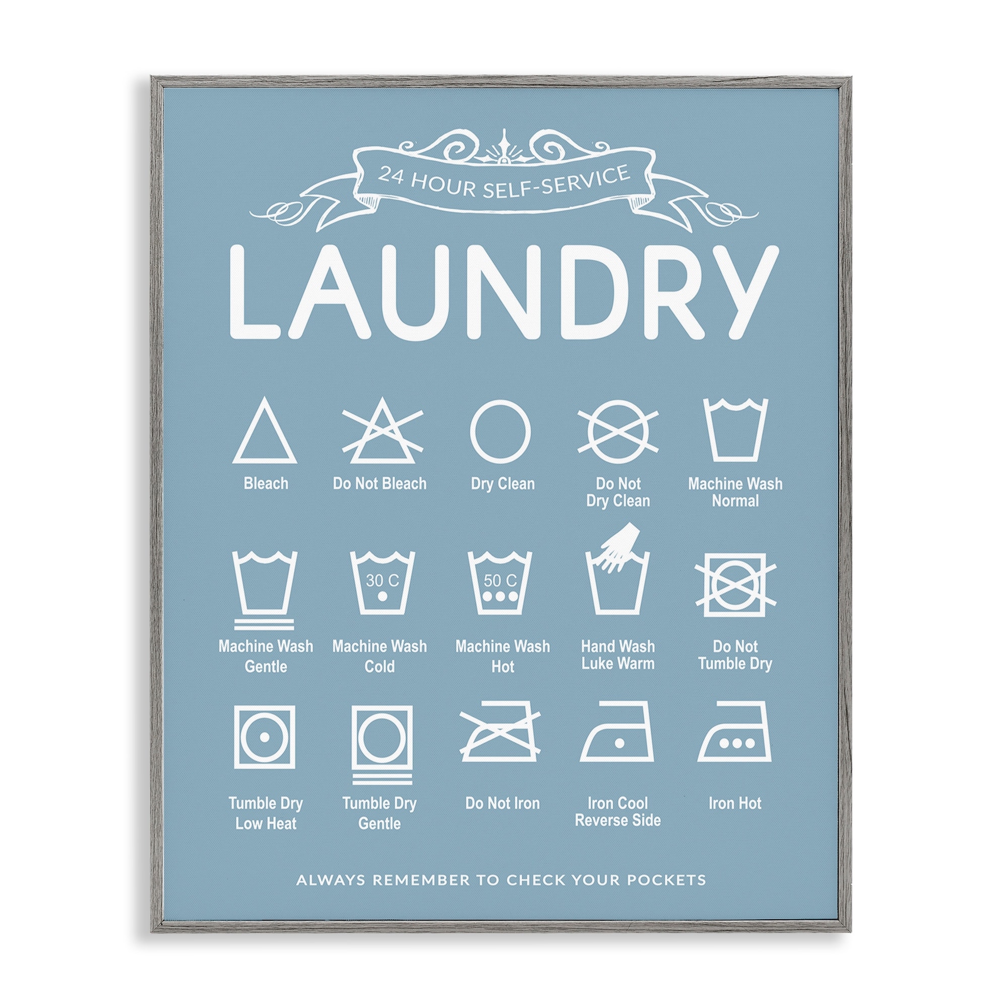 Stupell Blue Vintage Laundry Guide Framed Giclee Art Design By Lettered and Lined