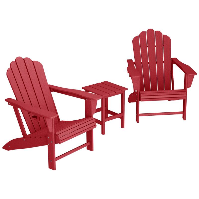 Aderson Outdoor Poly Adirondack Chair with Side Table 3-Piece Set - Red