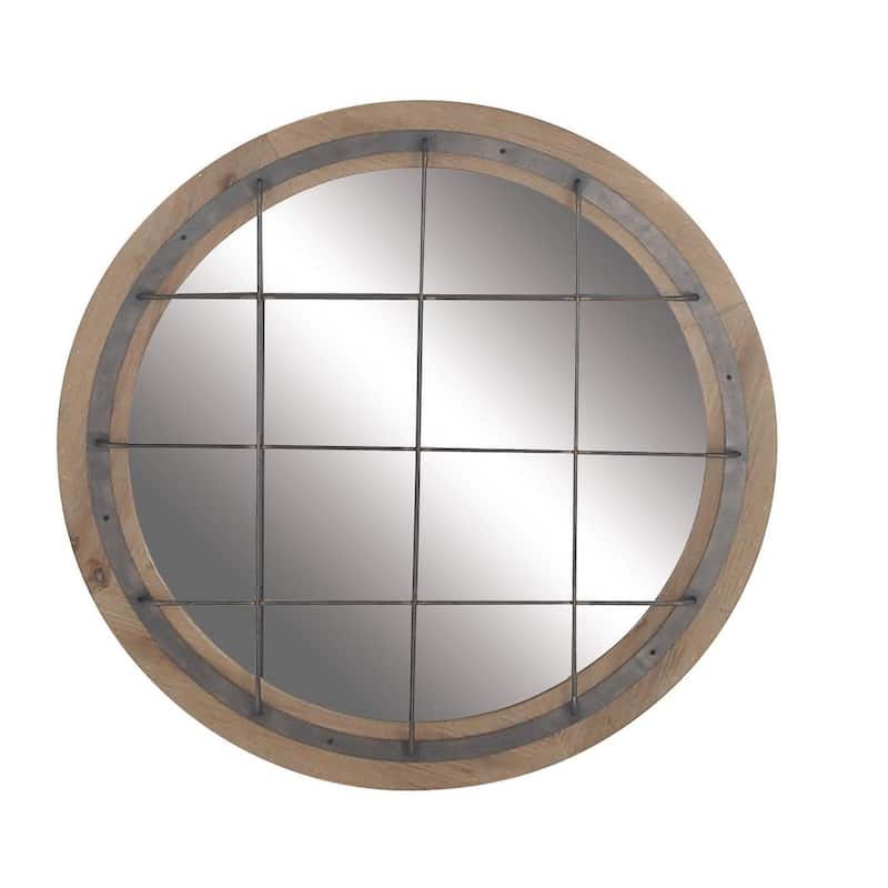 Wood Room Wall Mirror with Grid - Brown - Roche River Decor