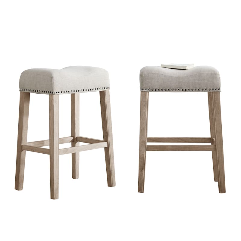 Upholstered Backless Saddle Seat Bar Stools in Tan (Set of 2)