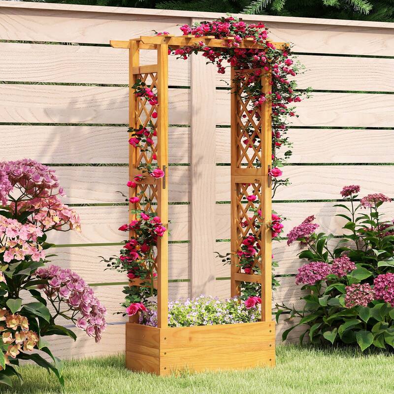 Costway 1/2 PCS 60” Raised Garden Bed with Trellis with Hanging Roof,