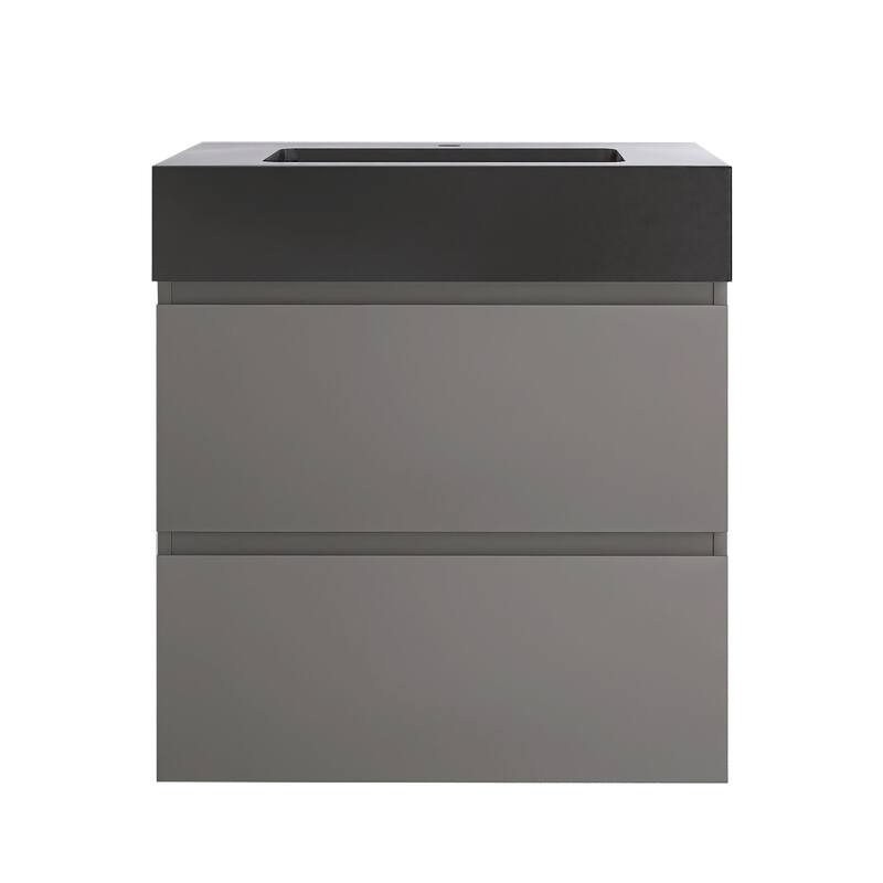 24"/30"/36" Wall-Mounted Bathroom Vanity Set with Black Integrated Quartz Sand Sink