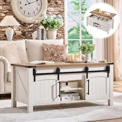 Farmhouse Lift Top Coffee Table, Rustic Wood Center Table