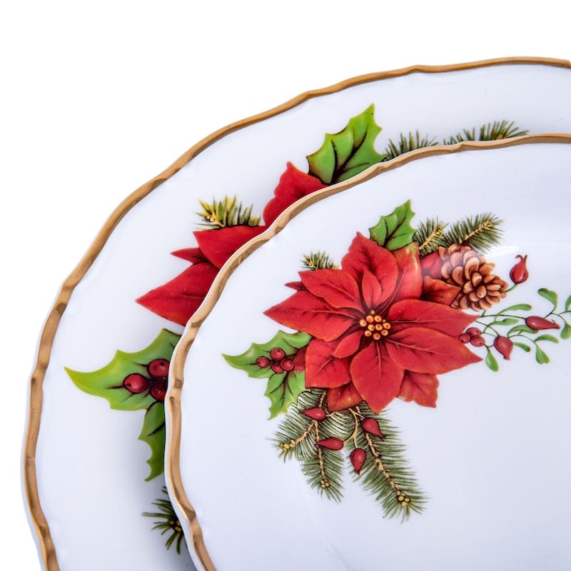 Red Poinsettia Bohemian Porcelain Dessert Plates Set of 4 - 7.5"