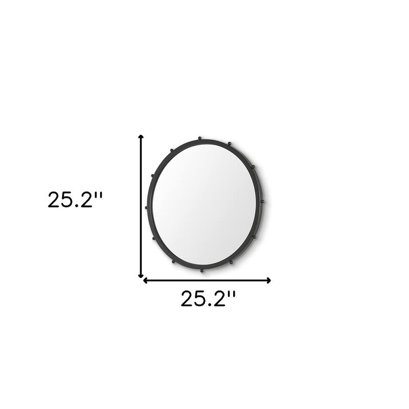 HomeRoots 25" Black Metal Beaded Round Framed Accent Mirror - 25.20 in. x 25.20 in. x 1.18 in.