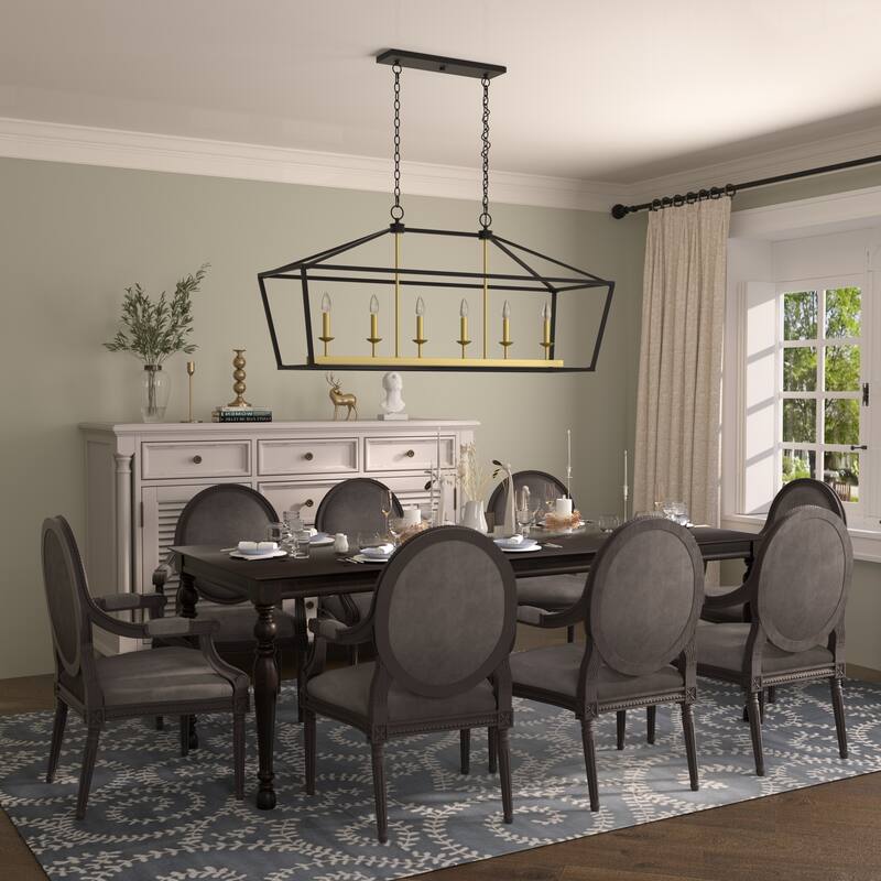 Finnick Mid-century Modern 6-light Rectangle Kitchen Island Lights Lantern Candle Chandelier - 49 inches